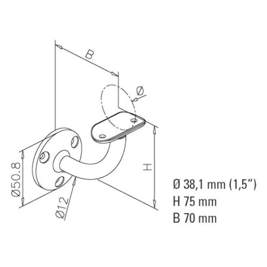 Messing Design Handlaufsttze Rohr 38,1 mm Schraubmontage