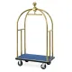 Stabiler UNITY Luggage Trolley in Titanium-Gold mit blauen Akzenten. Mae: 1.120 x 650 x 1.850 mm, Eigengewicht 35 kg, belastbar bis 150 kg. Ideal fr Hotels, Bahnhfe oder Flughfen.