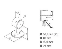 Messing Design End Rohrhalter fr Rohr 50,8 mm