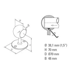 Messing Design End Rohrhalter gewlbt fr Rohr 38,1 mm