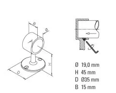 Messing Design End Rohrhalter fr Rohr 19,0 mm