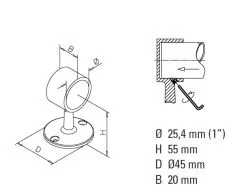 Messing Design End Rohrhalter fr Rohr 25,4 mm