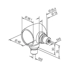 Messing Design Rohr 38,1 mm Kugelrohradapter 2x90