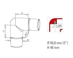 Messing Design Rohrverbinder 90° für Rohr 50,8 mm