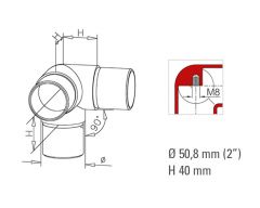 Messing Design Rohrverbinder 3x90 fr Rohr  50,8 mm
