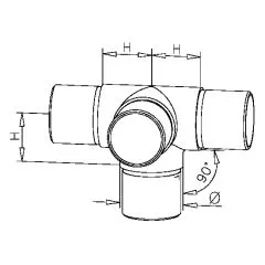 Messing Design Rohr 38,1 mm Rohrverbinder T+1x90