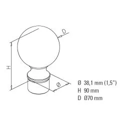 Messing matt Design Rohr 38,1 mm Endkugel
