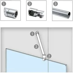 Edelstahl Design - 19mm - 1.250mm - Duschwand-Stabilisationsset 45
