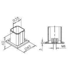 Edelstahl Vierkant 35x35 mm Rohrbefestigungshlse