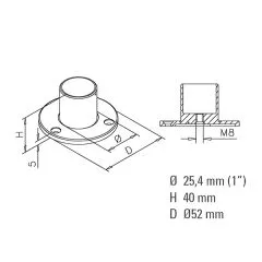 Messing matt Design Rohr 25,4 mm Wand- und Bodenflansch
