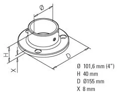 Chrom Design Rohr 101,6 mm Boden- und Wandflansch