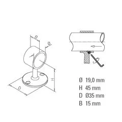 Messing matt Design Rohrhalter fr Rohr 19,0 mm