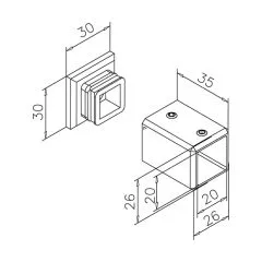 Messing matt Design Vierkant 20x20 mm Wandflansch 90