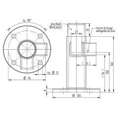 Edelstahl Bodenhalterung Eckwinkel Nutrohr  48,3 mm