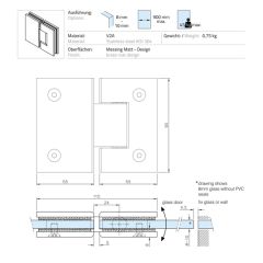 Messing matt Design Glastrscharnier Glas - Glas