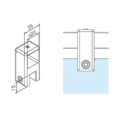 Edelstahl Design Vierkant 20x20 mm Glas-Rohrhalter offen