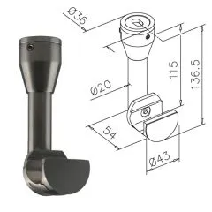 Anthrazit Design Rohrhalter Decke fr Rohr 25,4 mm