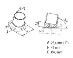 Edelstahl Design Rohr 25,4 mm Rohrbefestigungshlse 80