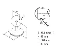 Edelstahl Design End Rohrhalter gewlbt fr Rohr 25,4 mm