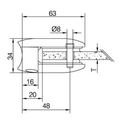Chrom Design V2A Glasklemme 28 - Rohr 50,8 mm - Glas 6-12.76mm