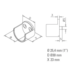 Edelstahl Design Rohr 25,4 mm Wandflansch offen