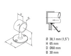 Edelstahl Design End-Rohrhalter fr Rohr 38,1 mm