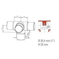 Messing matt Design Rohrverbinder 4x90 fr Rohr 25,4 mm