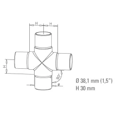 Messing matt Design Rohrverbinder X für Rohr 38,1 mm