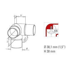 Messing matt Design Rohrverbinder 3x90 fr Rohr 38,1 mm