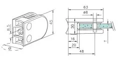 Messing Design Glasklemme - 22 - Rohr 50,8 mm - Glas 6-10 mm