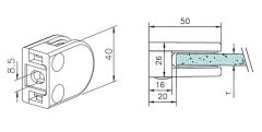 Chrom Design Glasklemme - 20 - Flachmontage - Glas 6-8 mm
