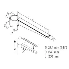 Anthrazit Design Glasbodentrger Lnge 200 mm fr Rohr  38.1 mm