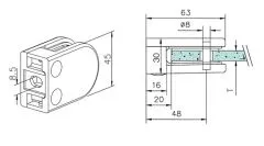 Chrom Design Glasklemme - 22 - Flachmontage - Glas 6-10 mm