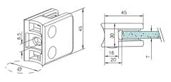 Chrom Design Glasklemme - 21 - Rohr 38,1 mm - Glas 6-10 mm
