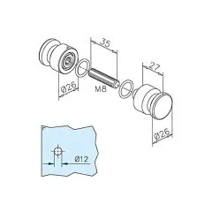 Trknopf Glastr zweiseitig 47-01025 Chrom Design