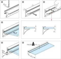 Glasplattenprofil Edelstahleffekt 50x40 mm - ganze Lnge 200 cm