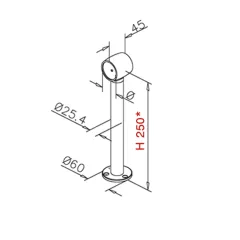 Messing matt Design Fulauf- oder Rohrhalter Rohr 25,4 mm 20-2110