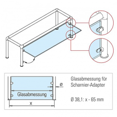 Messing matt Design Scharnier-Adapter - Glas 4-9 mm - Rohr  25.4 mm