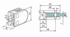 Edelstahl Dsgn Glasklemme 22 - Rohr 38,1 mm - Glas 6-10 mm