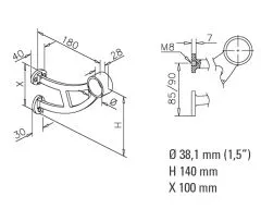Anthrazit Design 20-0102 Fusslaufsttze Rohr 38,1 mm