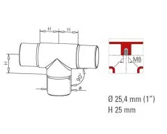 Edelstahl Design Rohr 25,4 mm Rohrverbinder T