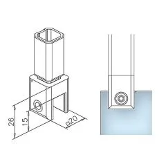 Edelstahl Design Vierkant 20x20 mm Glas-Rohrhalter gerade