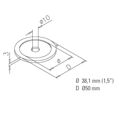 Messing matt Design Rohr 38,1 mm Rosette mit Bohrung 10mm