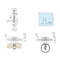 Glasbefestigungsadapter Messing Design - Glas 8-16 mm - Rohr 38.1 mm