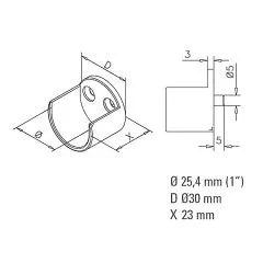 Wandflansch offen - Garderobenhalter Anthrazit Design Rohr 25.4 mm