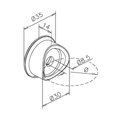 Edelstahl matt Design Glasklemme 44 - Rohr 38,1 mm - Glas 8-12.76mm