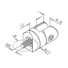 Chrom Design Scharnier-Adapter - Glas 4-9 mm - Rohr  25.4 mm
