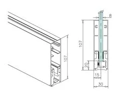 Alu Glasprofil 107x30x170mm - silber matt - Glas 8-8,76mm - 200cm