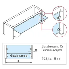 Messing Design Scharnier-Adapter - Glas 4-9 mm - Rohr  25.4 mm