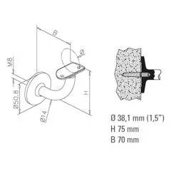 Messing matt Design Handlaufsttze Rohr 38,1 mm Blindmontage
